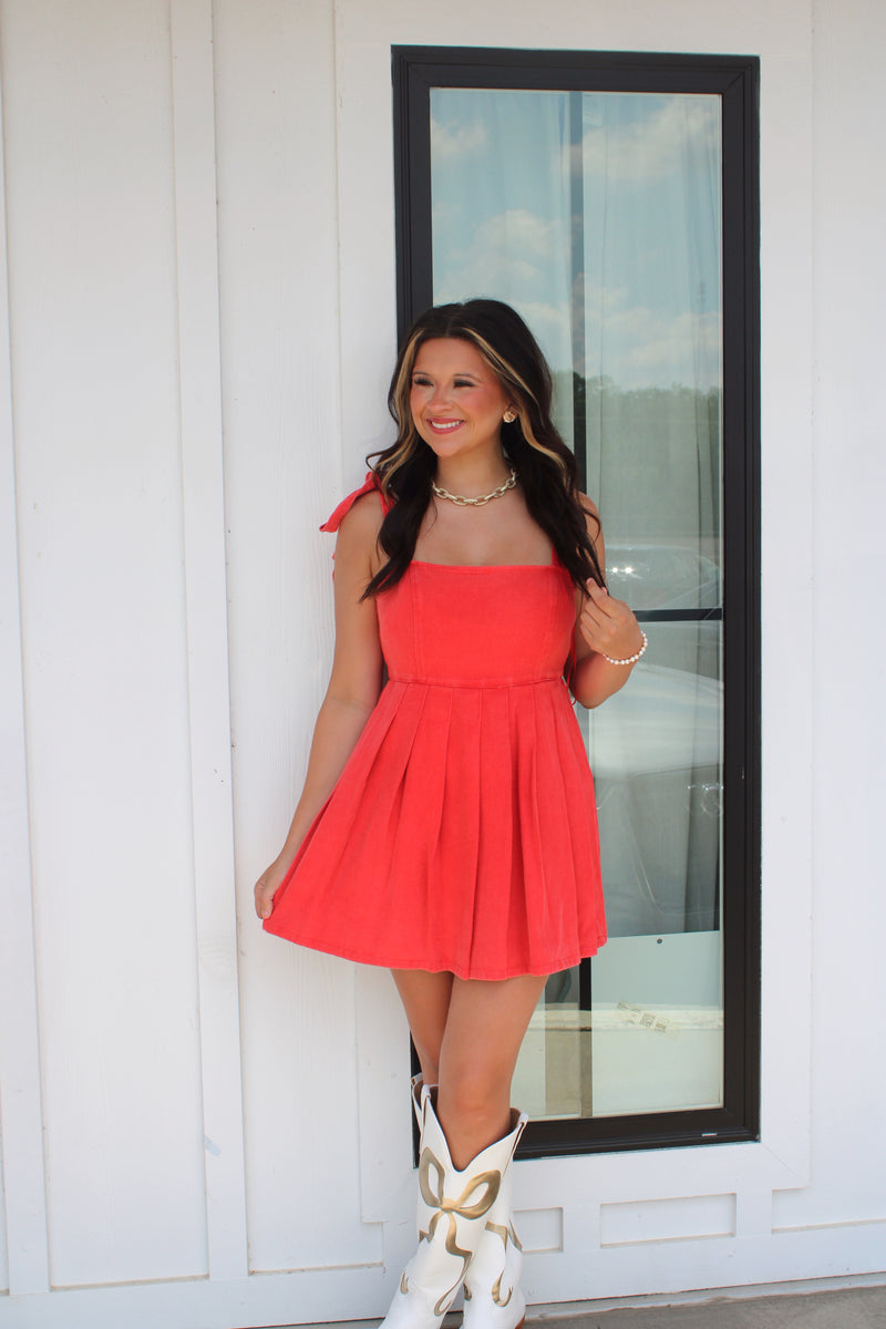 Dream On Red Denim Dress – The Boutique at Peach Park