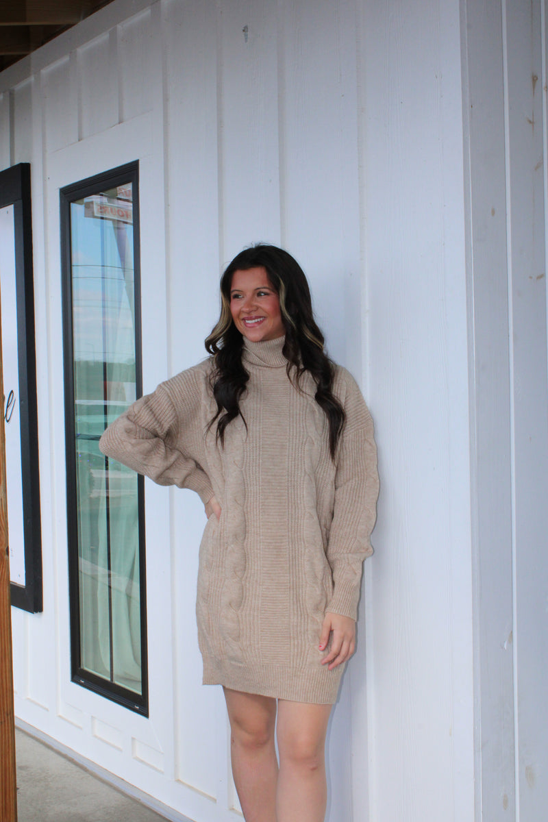 Chunky Cable Knit Sweater Dress  The Boutique at Peach Park