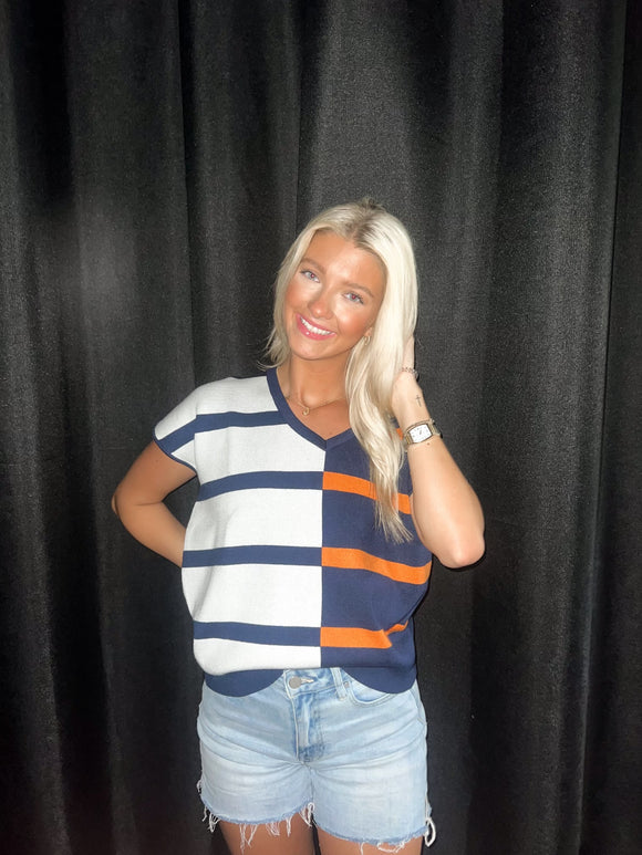 Hannah Navy/Orange Sweater