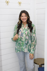 The Liza Top-Green Paisley