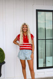 Celia Crimson/White Sweater Top