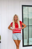 Celia Crimson/White Sweater Top