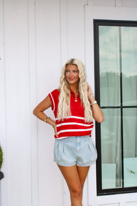 Celia Crimson/White Sweater Top