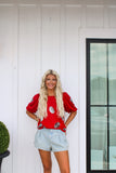 Tina Footballs Top- Crimson/white
