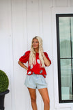 Tina Footballs Top- Crimson/white