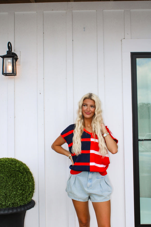 Hannah Red/Blue Sweater