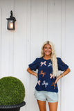 Tina Bows Navy/Orange Top - Plus