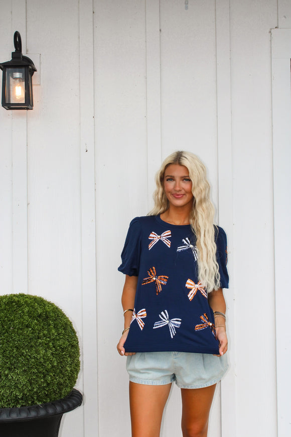Tina Bows Navy/Orange Top - Plus