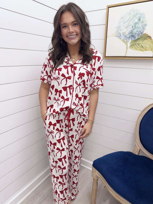 Charlotte Crimson Bows Pant Set