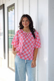 The Jane Quilted Charm Top-Red