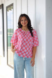 The Jane Quilted Charm Top-Red