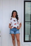 Emily Footballs Top- White/crimson