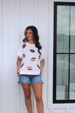 Emily Footballs Top- White/crimson