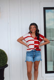Hannah Crimson/White Sweater Top