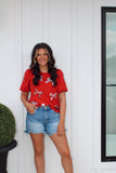Tina Bows Crimson/White Top