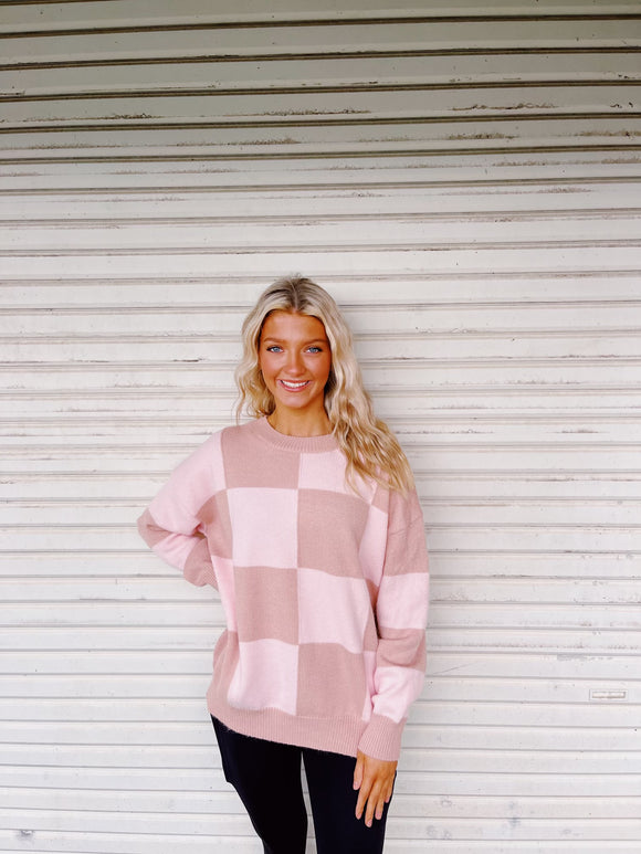 Checker Board Sweater Pink