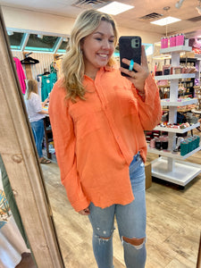 Oversized Distressed Button Up