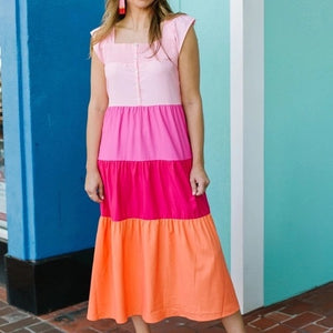 Ellis Pink Colorblock Dress