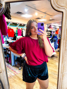 Burgundy Ruffle Sleeve Top