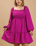 Magenta Puff Sleeve Dress Plus